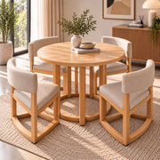 Tomin dining set with four chairs opened around the table